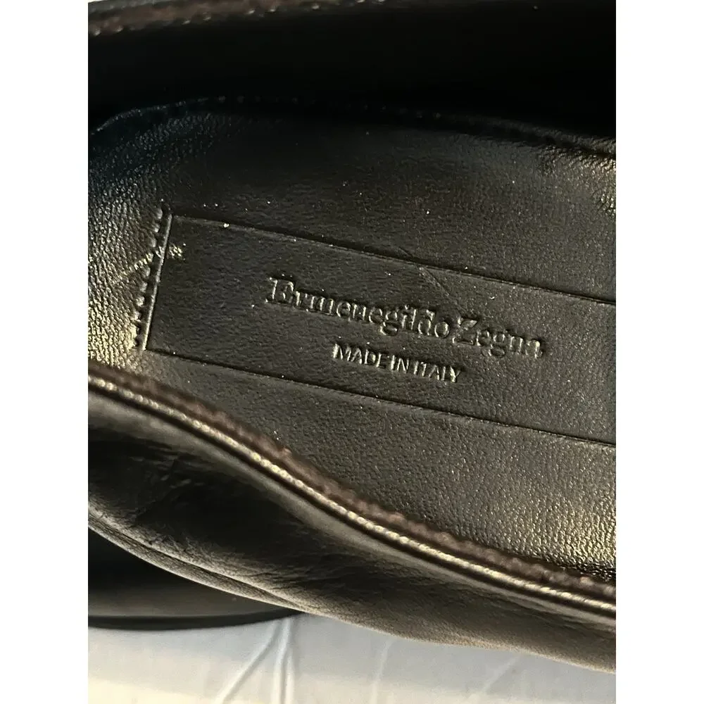 ERMENEGILDO ZEGNA L'Asola Penny Loafers •Men US 8.5•Black Lambskin Leather Italy
